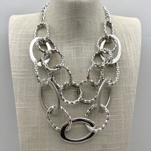 Lane Bryant Necklace Chunky Silver Tone Layered Chains Statement Bib 20‎ Inch